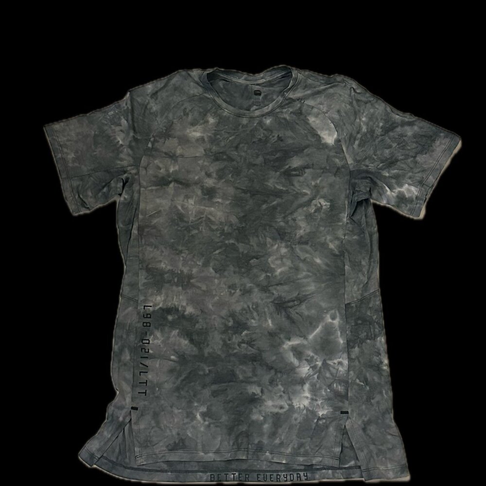 Lululemon Lulu Lemon Mens Short Sleeve Shirt Small Grey Black Tie Dye